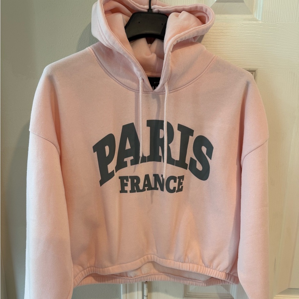 Jolie and Joy Pink Cropped Sweatshirt Hoodie Paris France Spell Out Logo  XL